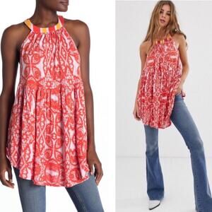 Free People Sleeveless Mimi Tunic Linen blend orange lavender combo